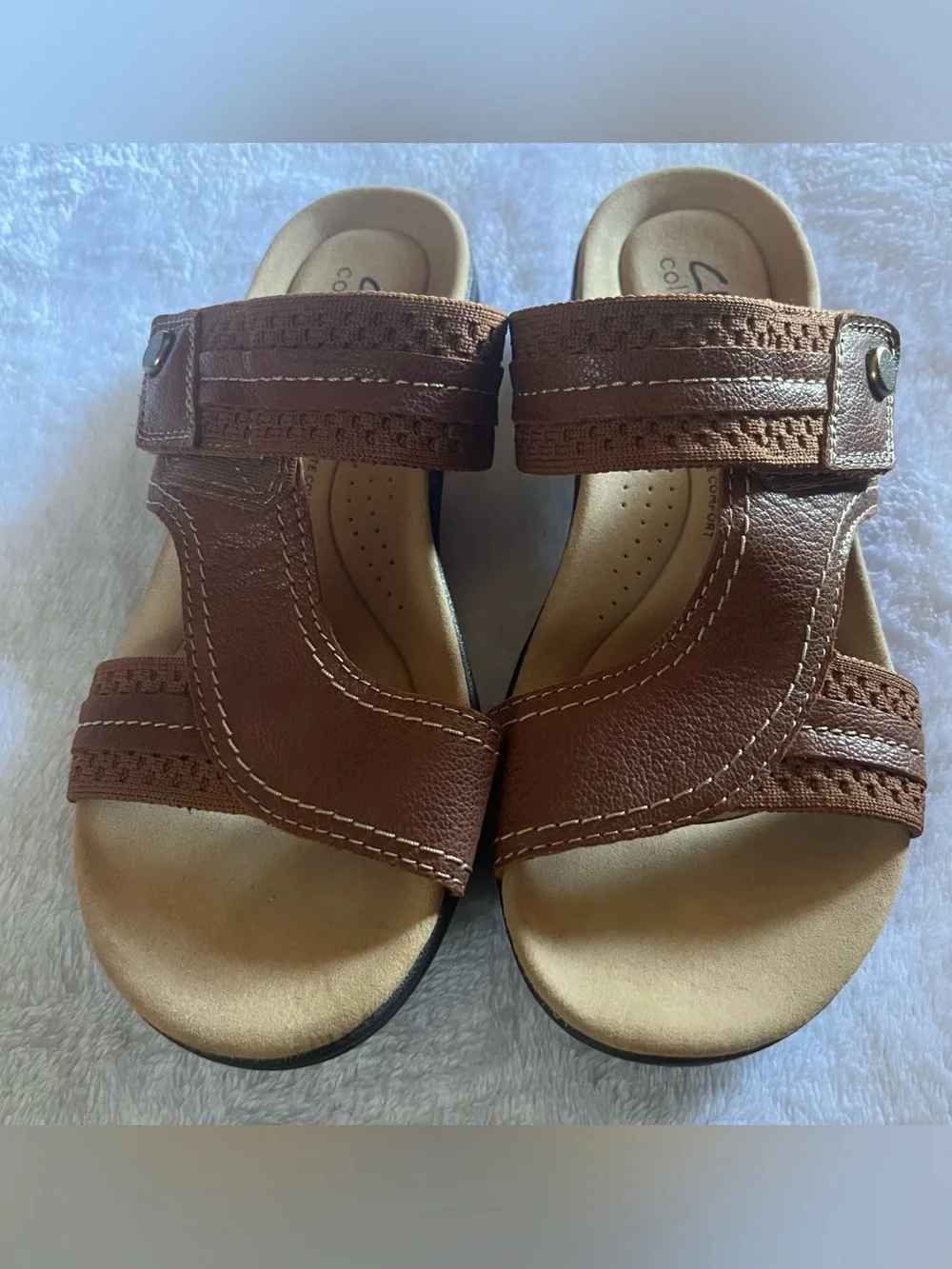 Clarks Women's Brown Leather Adjustable Strap Sandals Lauriann Cara size 6